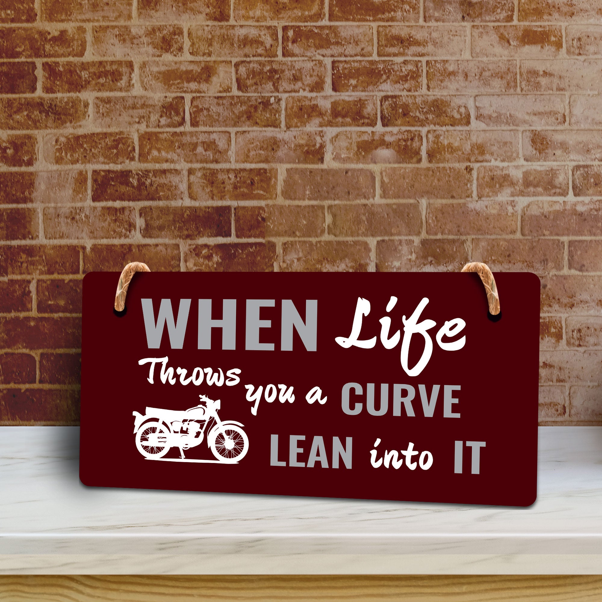 When Life Throws You A Curve Lean Into It 5" x 10" Hanging Wall or Door Sign | Home Decor