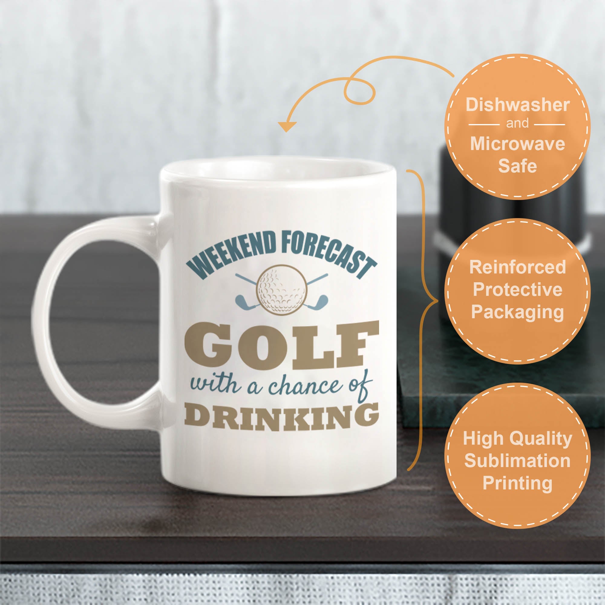 Signs ByLITA Weekend Forecast Golf With A Chance Of Drinking 11oz Plastic/Ceramic Coffee Mug