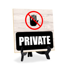 Private (Hand) 5"x 5" Square Table Sign With Acrylic Easel | Home & Office Decor