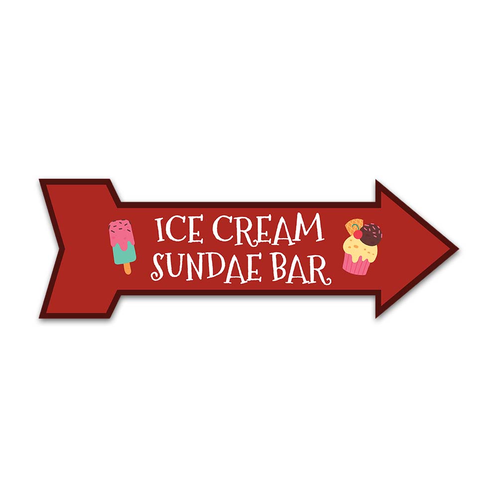 Arrow Shape Plus Ice Cream Sundae Bar 12x4" Wall or Door Sign | Christmas Holiday Decoration