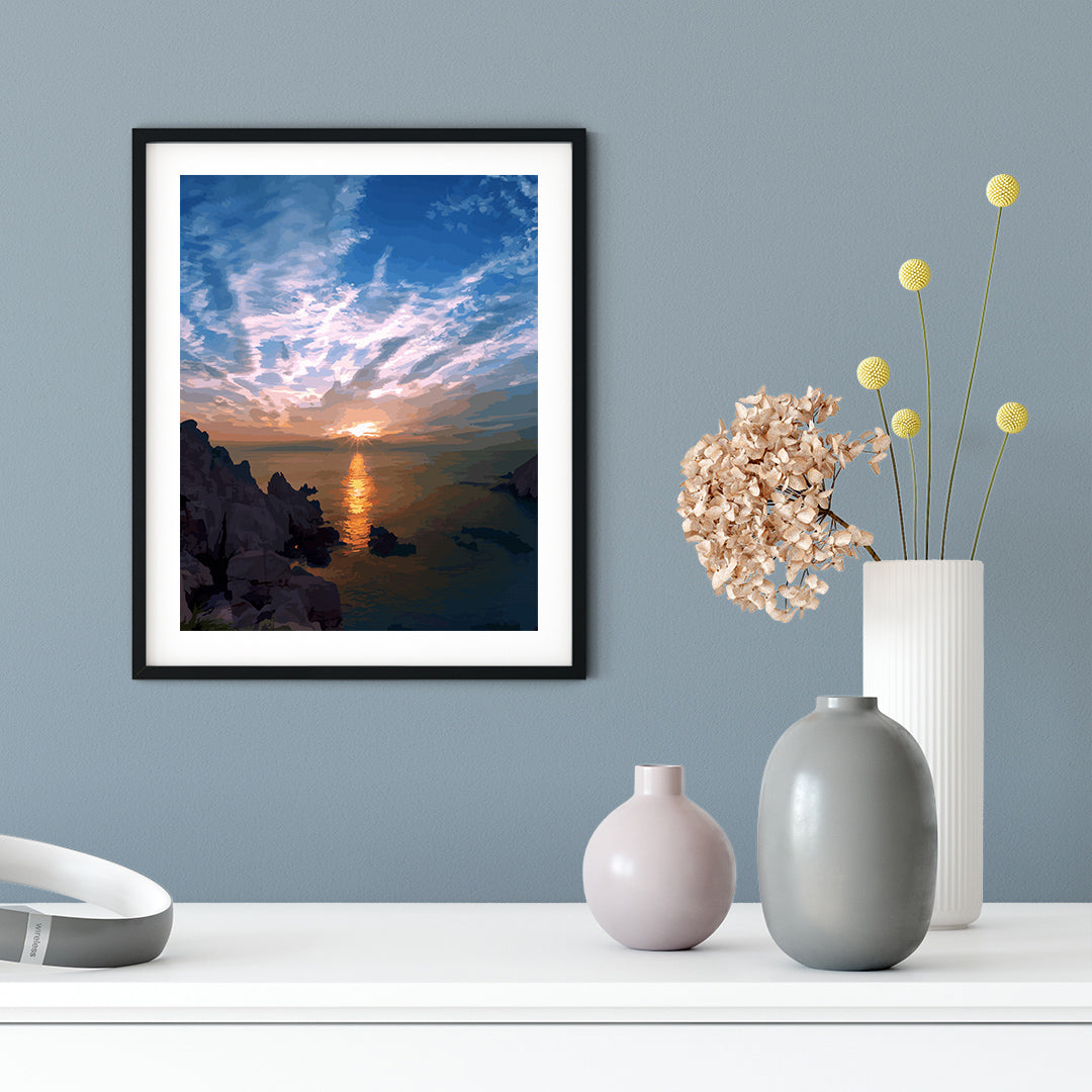 Designs ByLITA Clifftop Sunset Bliss, Wall Print Art | Old Masterpieces | Stylish Modern Decoration For The Home and Office