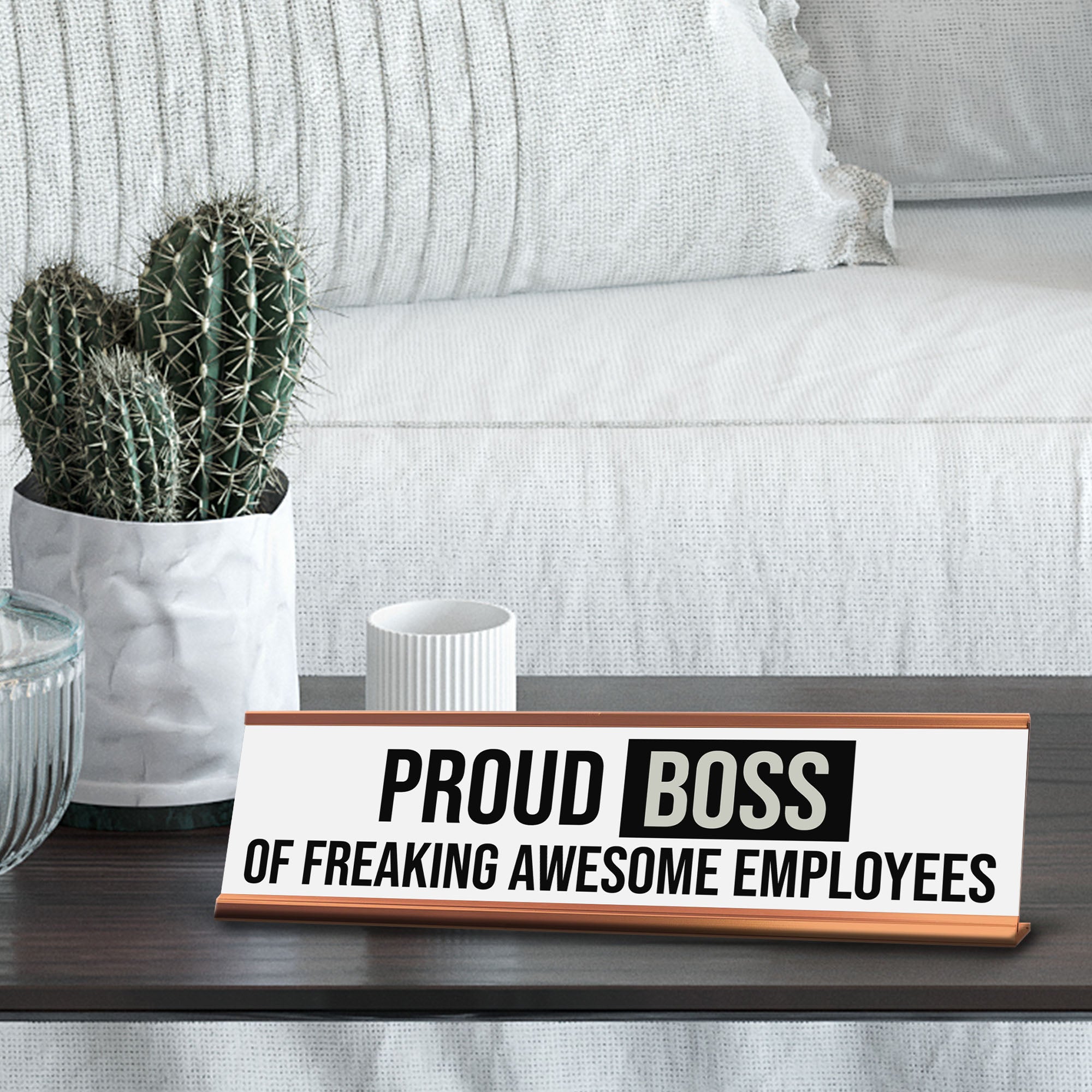 Signs ByLITA Proud Boss of Freaking Awesome Employees Gold Frame Desk Sign (2x8?)