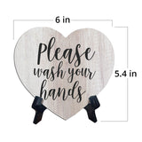 Signs ByLITA Heart Please Wash Your Hands, Wood Color, Table Sign (6"x5")