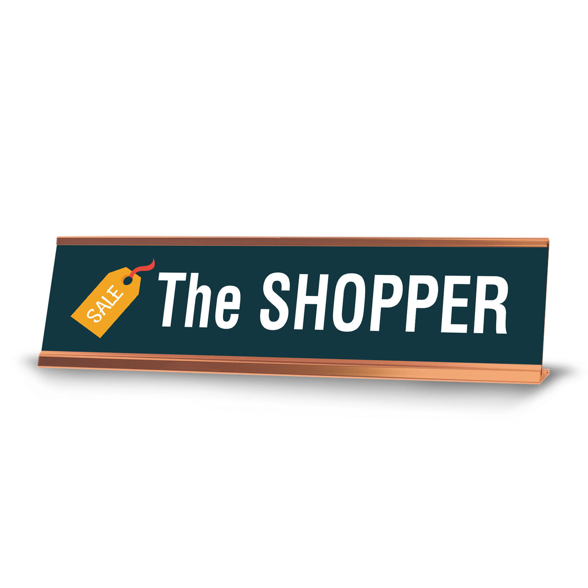 The Shopper Traveler, Rose Gold Frame, Desk Sign (2x8)