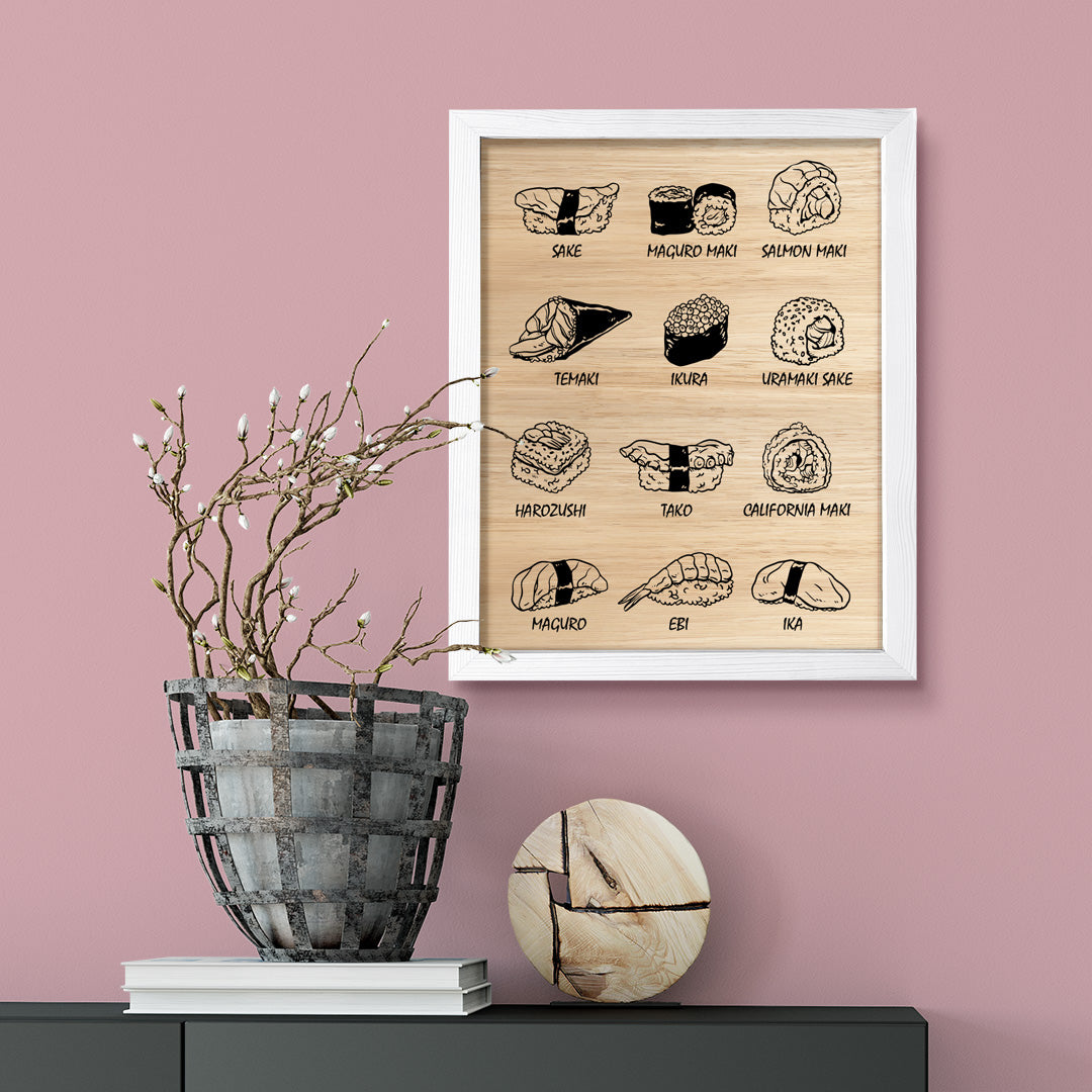 Designs ByLITA Sushi Variety, Framed Print Inspirational Wall Art | Decoration For Sushi Lovers