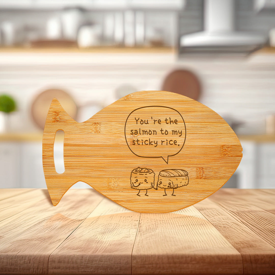 You're The Salmon To My Sticky Rice 14 x 8.5" Fish Shape Cutting Board | Decorative Kitchen Accessory For Sushi Lovers