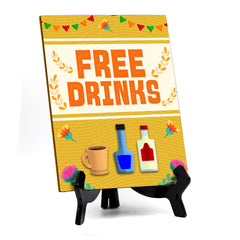 Signs ByLITA Free Drinks 2, Table Sign with Acrylic Stand (6x8“)