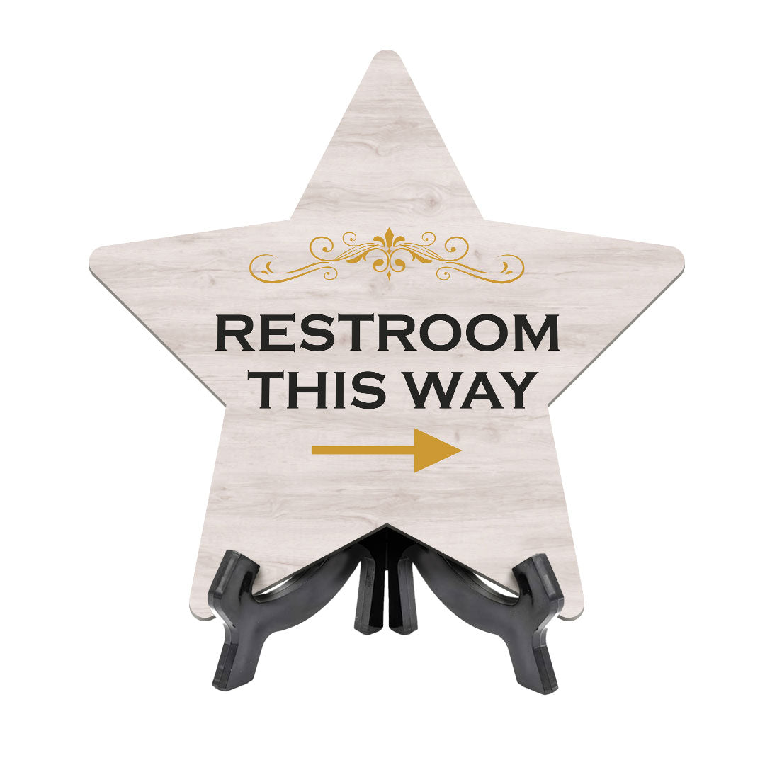Sign ByLITA Restroom This Way, Wood Color, Star Table Sign (6"x5")