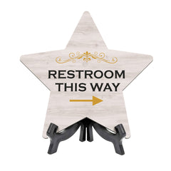 Sign ByLITA Restroom This Way, Wood Color, Star Table Sign (6"x5")