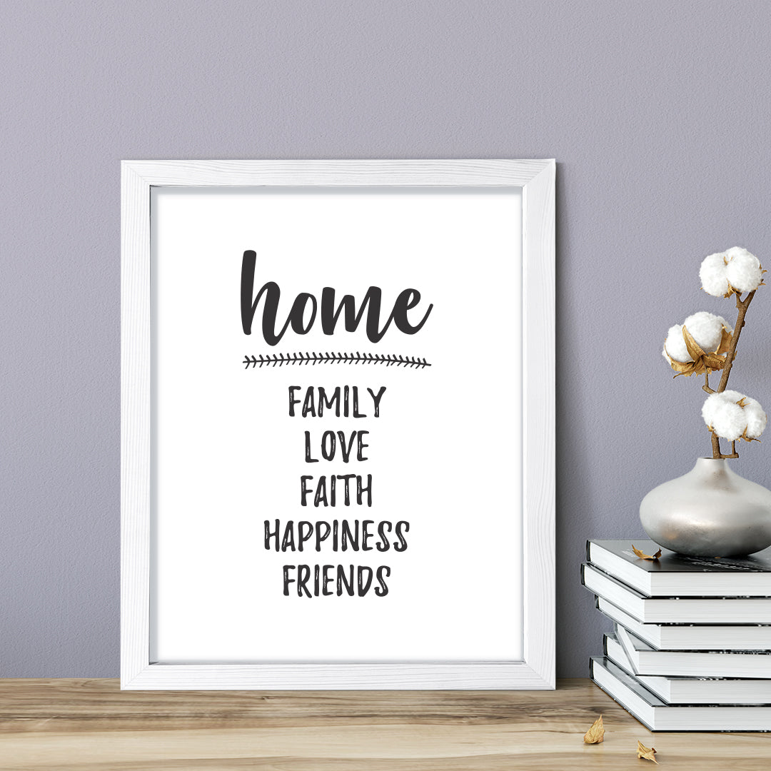 HOME Family Love Faith Happiness Friends, Framed Wall Art, Home Décor Prints