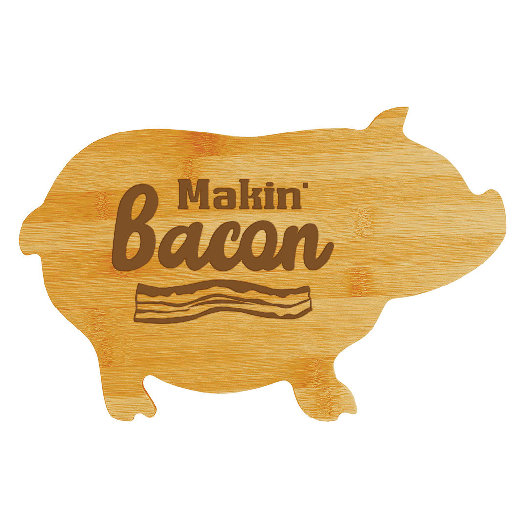 Makin' Bacon (13.75 x 8.75") Pig Shape Cutting Board | Funny Decorative Kitchen Chopping Board