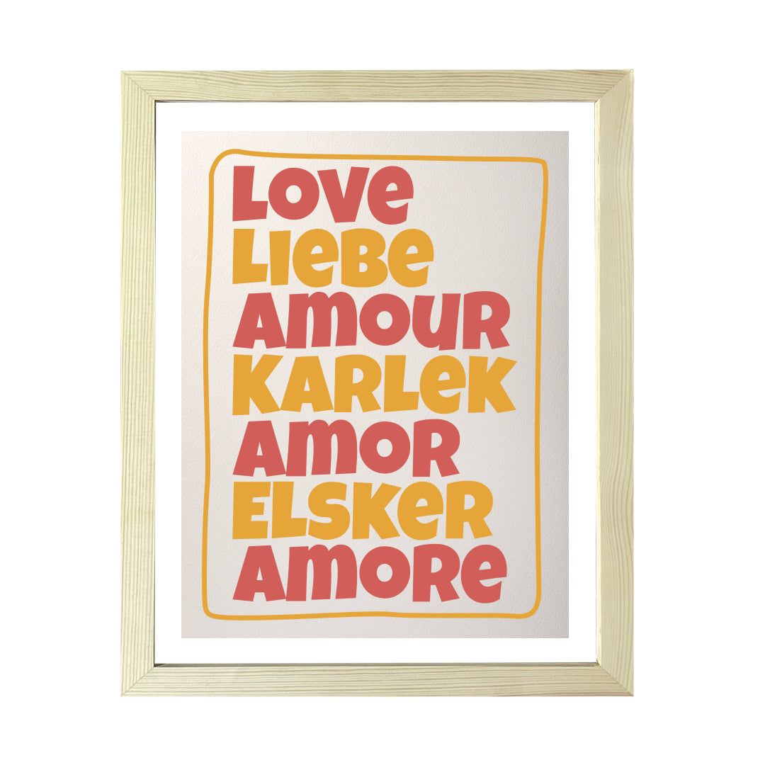 Designs ByLITA Love Liebe Amour Karlek Amor Elsker Amore, Wall Print Art | Funky Home Decor