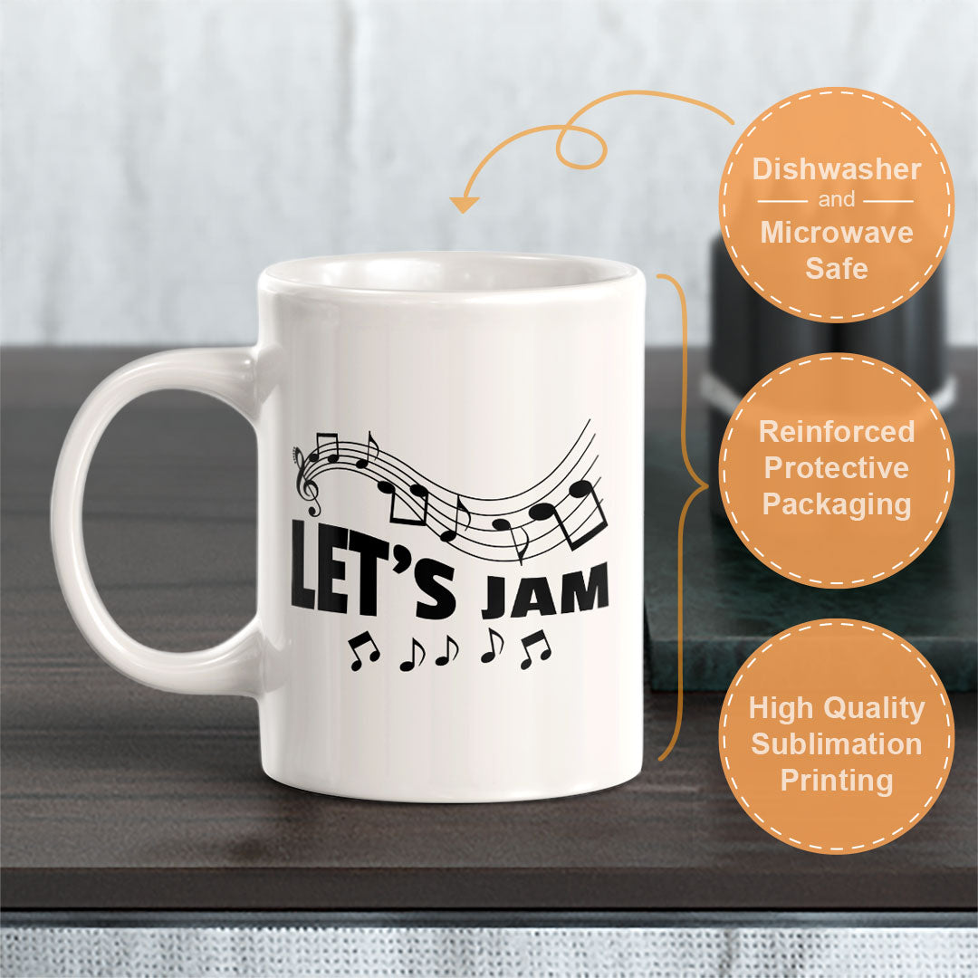 Let's Jam 11oz Plastic or Ceramic Mug | Novelty Cup for Musicians
