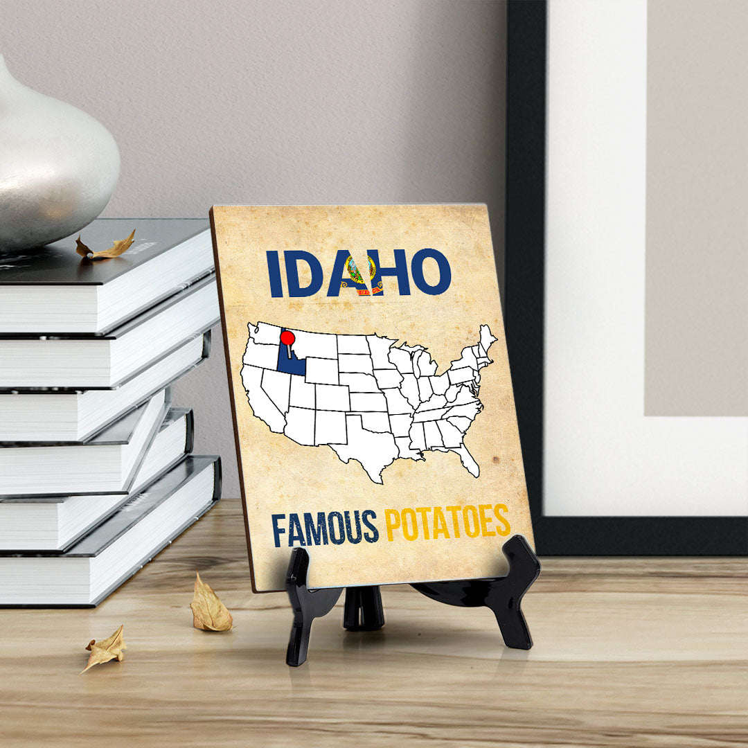 Idaho: Famous Potatoes Table Sign with Acrylic Stand (6x8“) | State Pride Collection | Perfect Gift for Coworkers or Family