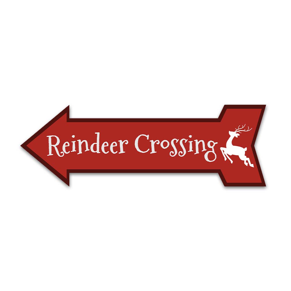 Arrow Shape Plus Reindeer Crossing 12x4" Wall or Door Sign | Christmas Holiday Decoration