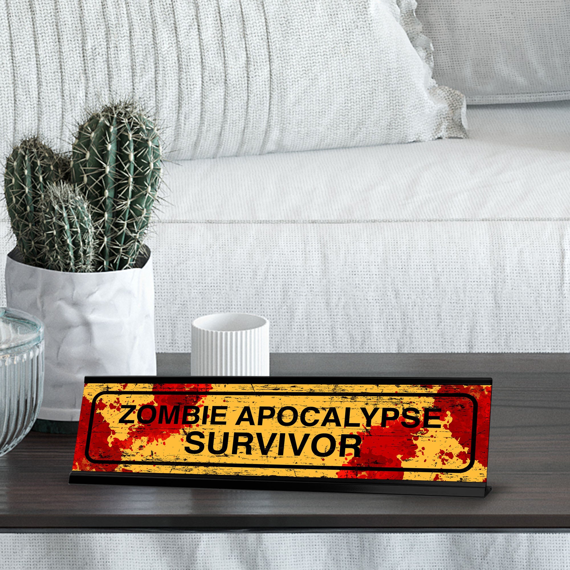 Zombie Apocalypse Survivor, Black Frame, Desk Sign (2x8")
