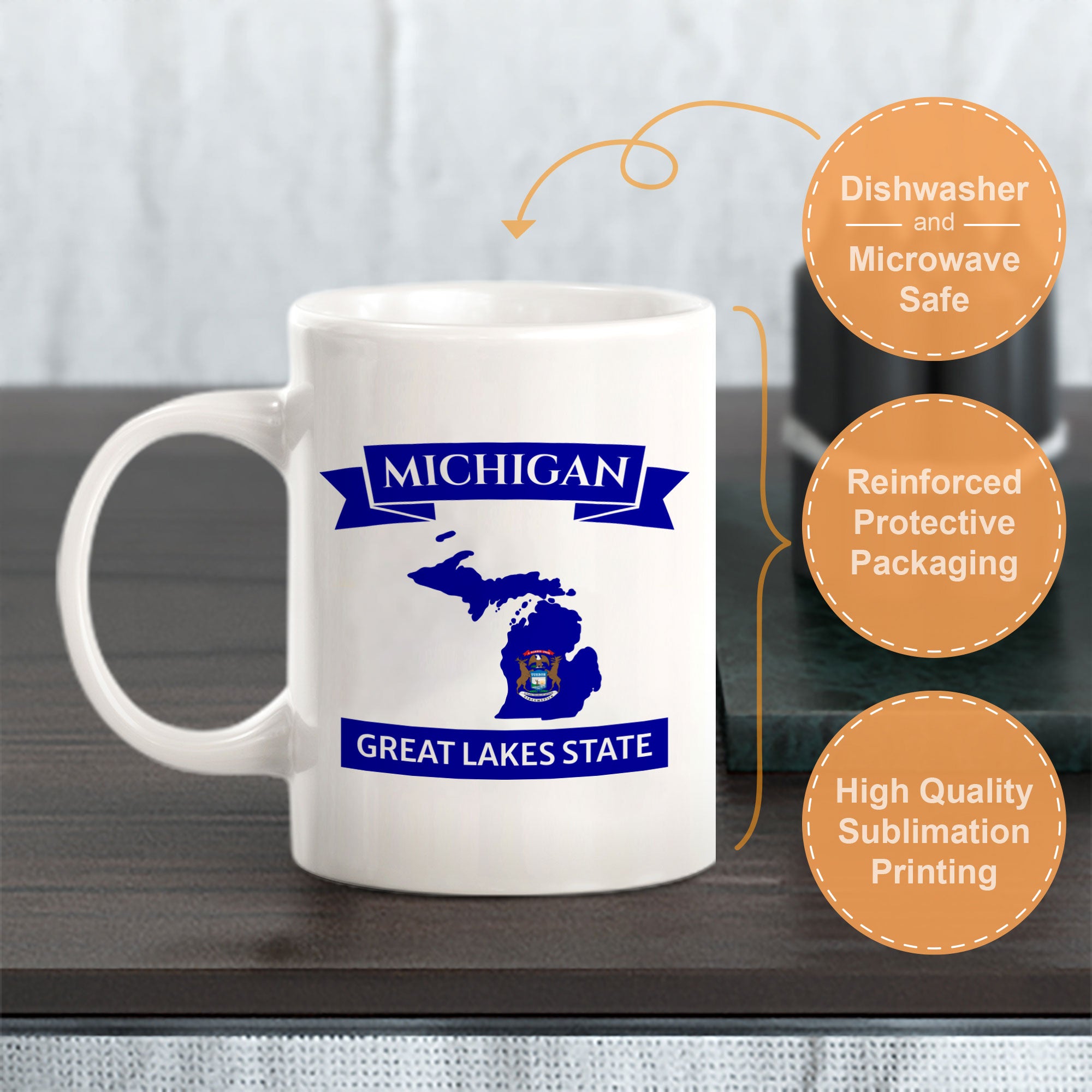 Designs ByLITA Michigan: Great Lakes State 11oz Plastic or Ceramic Coffee Mug | State Pride Collection