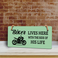 Biker Lives Here With The Ride Of His Life 5" x 10" Hanging Wall or Door Sign | Home Decor