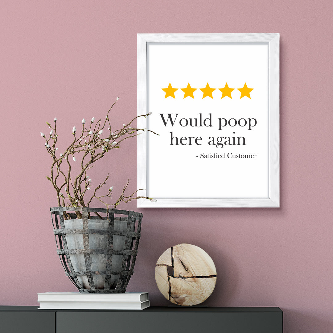 Would Poop Here Again, Bathroom Framed Wall Art, Home Décor Prints