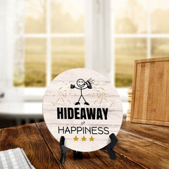Signs ByLITA Circle Hideaway of Happiness Wood Color, Table Sign (5"x5")
