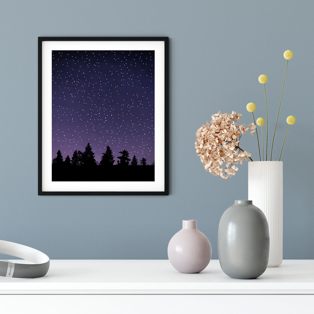 Designs ByLITA Forest Stars Night Sky, Wall Print Art | Beautiful Flowers | Stylish Modern Decoration For The Home and Office
