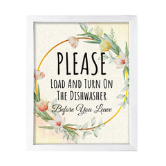 Signs ByLITA Please Load And Turn On The Dishwasher Before You Leave, Floral FRAMED Print Short Term Rentals Guest Signage, Floral FRAMED Print Short Term Rentals Guest Signage Kitchen Hospitality Wall Art