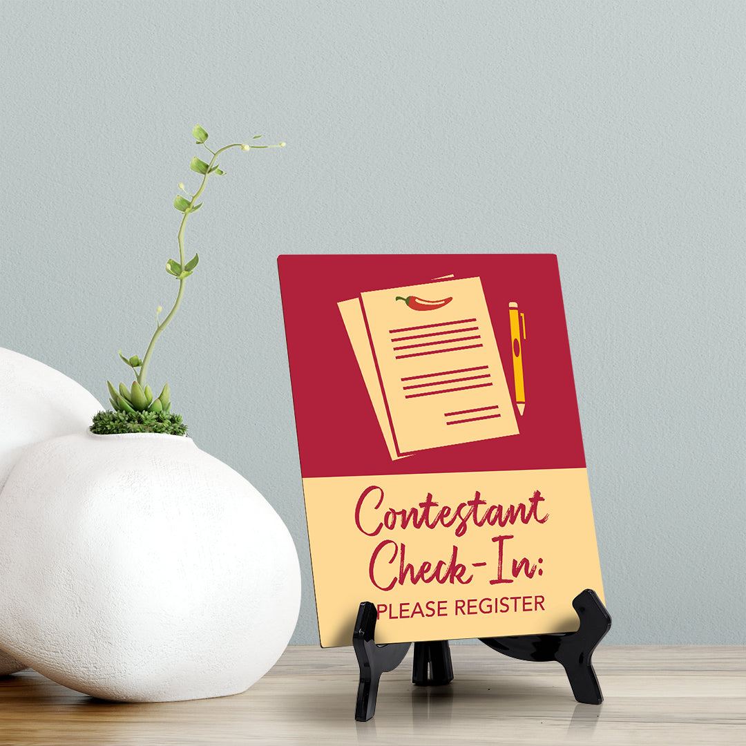 Signs ByLITA Contestant Check-In: Please Register Here Table Sign with Acrylic Stand (6x8“)