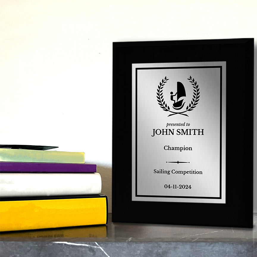 Sailing Customizable Black Frame Wooden Award Plaque | Easel Mount Option | Achievement and Recognition Personalizable Plaques