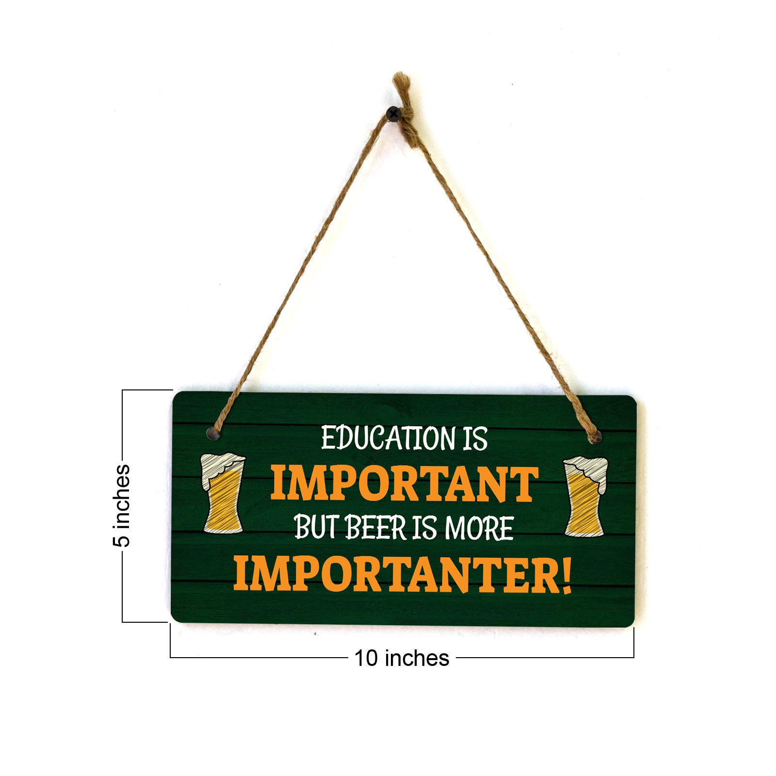 Education Is Important But Beer Is More Importanter! 5x10 Hanging Plus Wall or Door Sign | Funny Home Decor