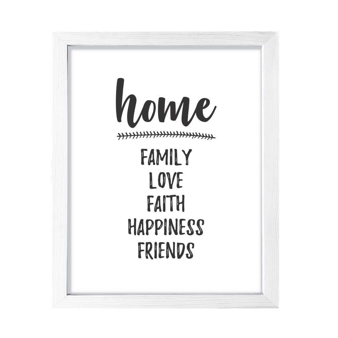 HOME Family Love Faith Happiness Friends, Framed Wall Art, Home Décor Prints