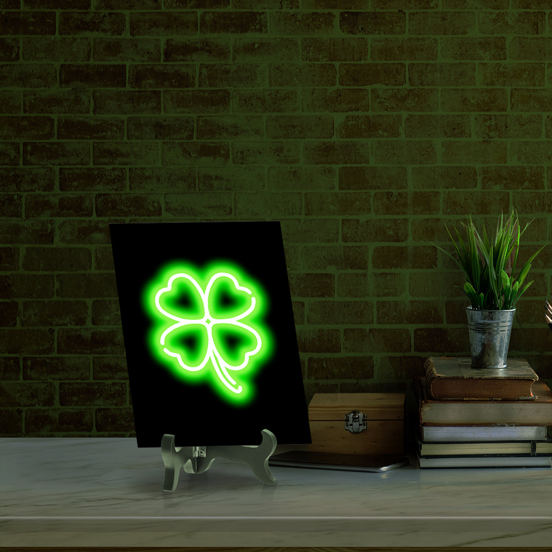 Clover Neon Graphic Style Table Sign with Acrylic Stand (6x8“) | Live Streamer Gaming Themed Decoration