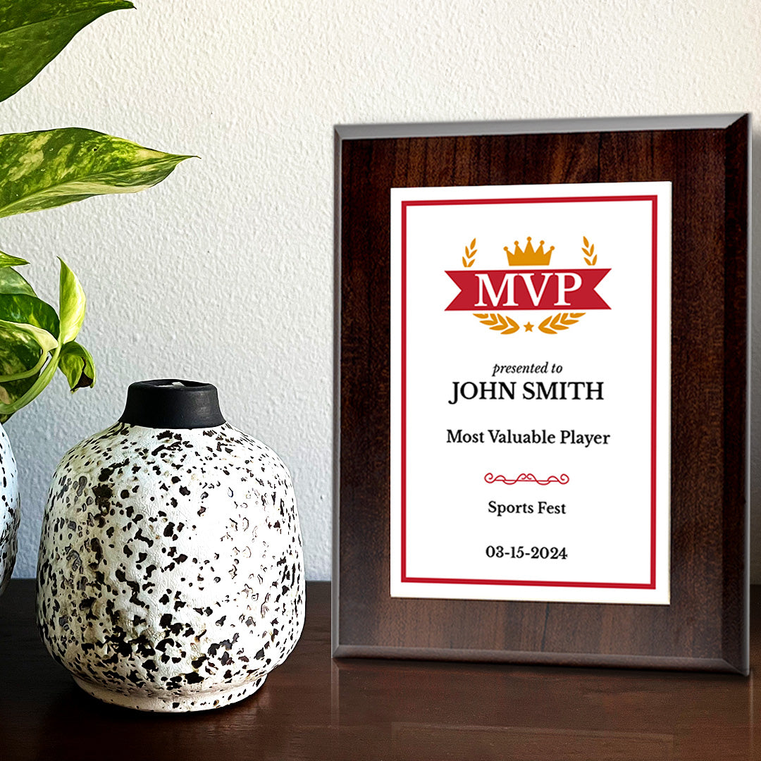 MVP (Most Valuable Player) Customizable Award Plaque | Easel Mount Option | Achievement and Recognition Personalizable Plaques