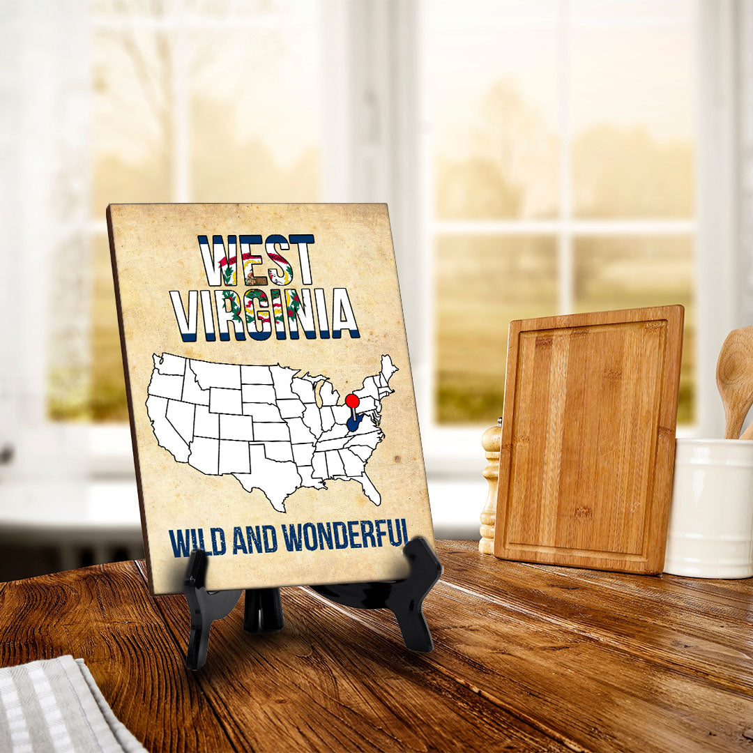 West Virginia: Wild and Wonderful Table Sign with Acrylic Stand (6x8“)| State Pride Collection | Perfect Gift for Coworkers or Family