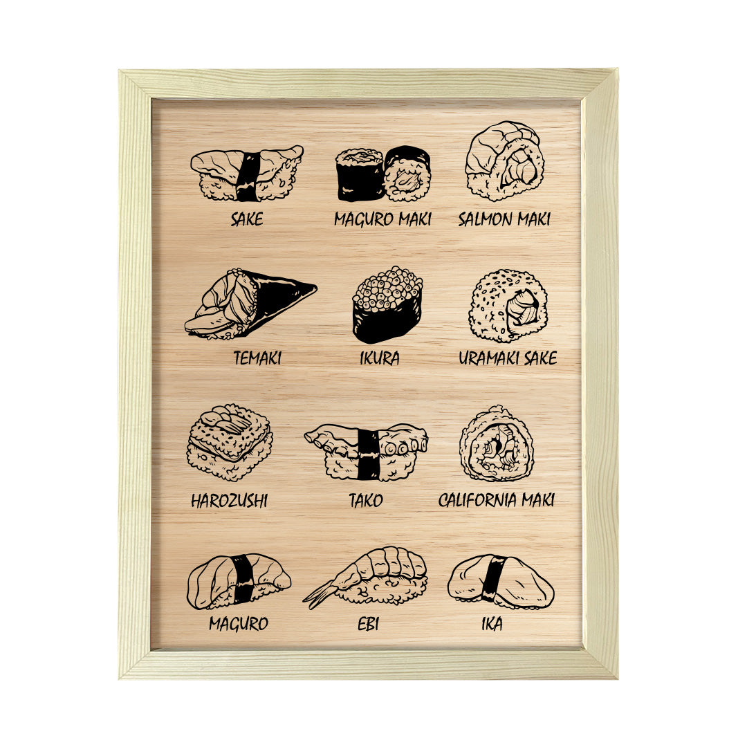 Designs ByLITA Sushi Variety, Framed Print Inspirational Wall Art | Decoration For Sushi Lovers