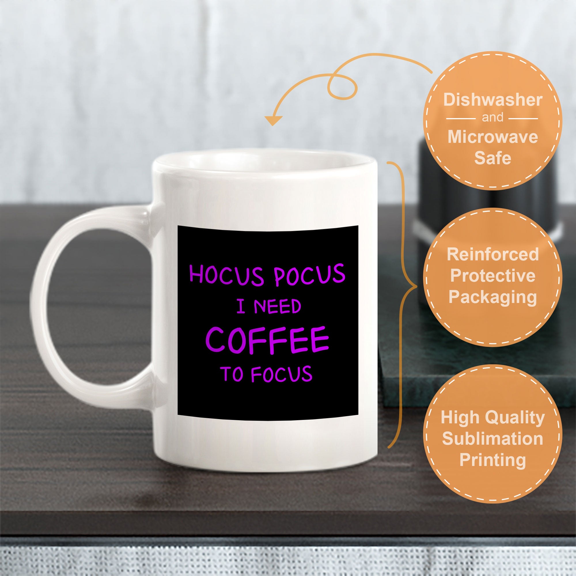Hocus Pocus I Need Coffee To Focus 11oz Plastic or Ceramic Coffee Mug | Funny Cups