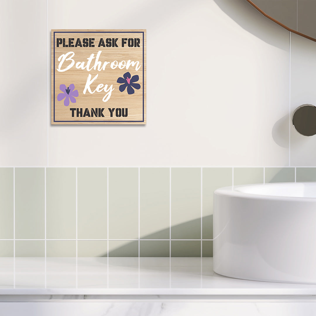 Square Plus Please Ask For Bathroom Key Thank You Wall or Door Sign | Public Spaces Signage