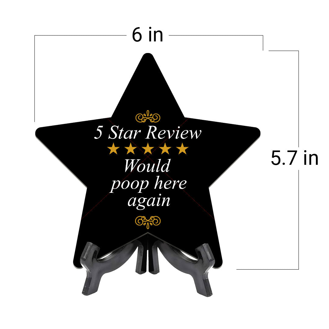Sign ByLITA 5 Star Review Would Poop Here Again, Wood Color, Star Table Sign (6"x5")