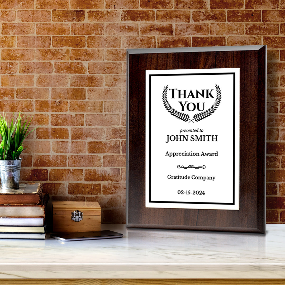 Thank You Gratitude and Appreciation Customizable Award Plaque |Easel Mount Option | Recognition of Achievement and Service Personalizable Plaques