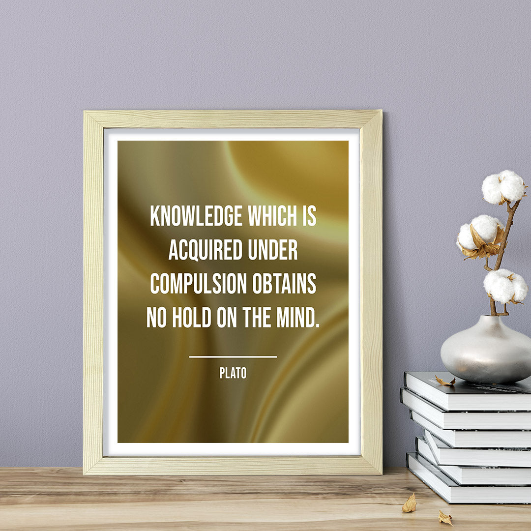 Knowledge which is acquired under compulsion obtains no hold on the mind - Plato Framed Wall Print | Stoic Wisdom Inspirational Quotes
