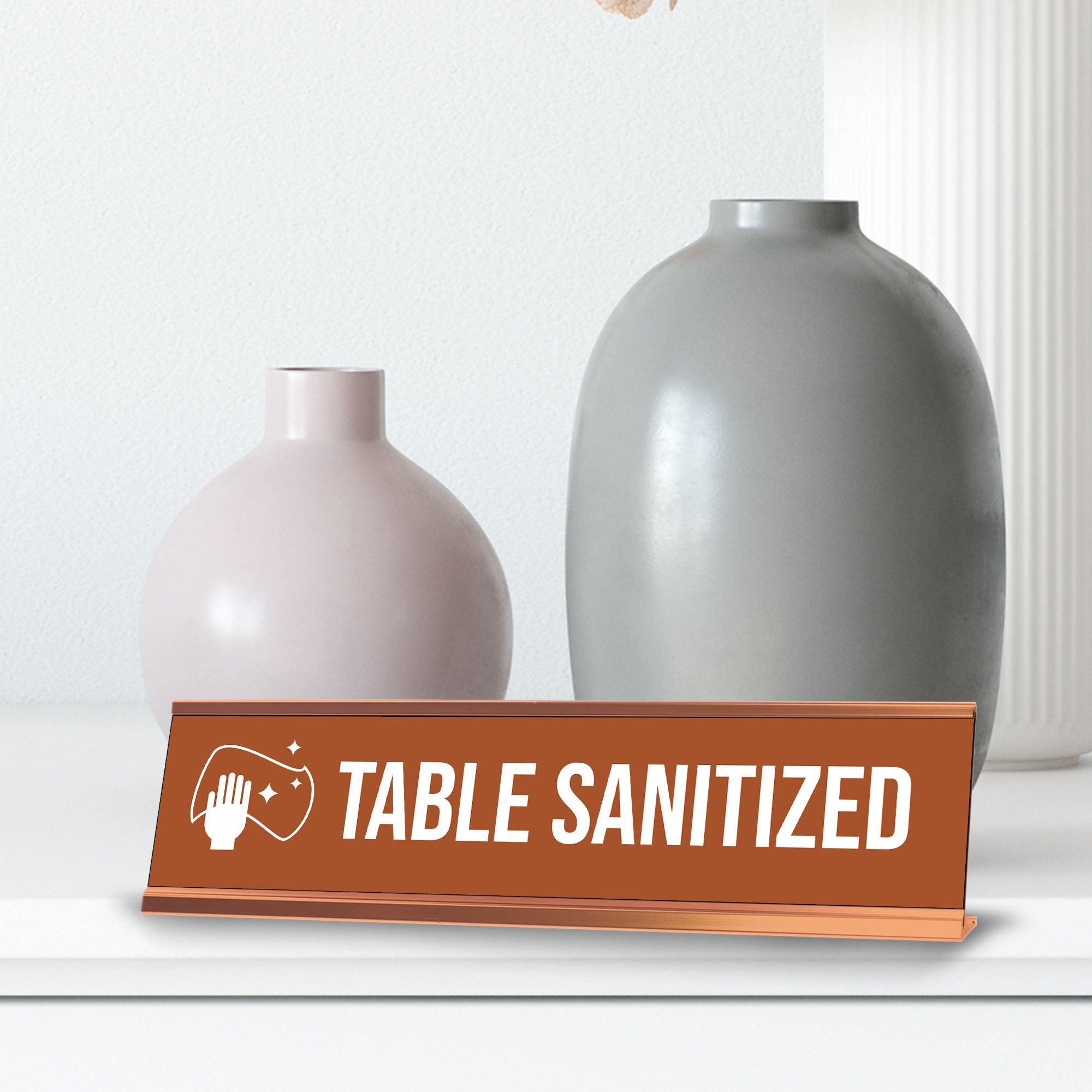 Table Sanitized, Gold Black Frame, Desk Sign (2x8")
