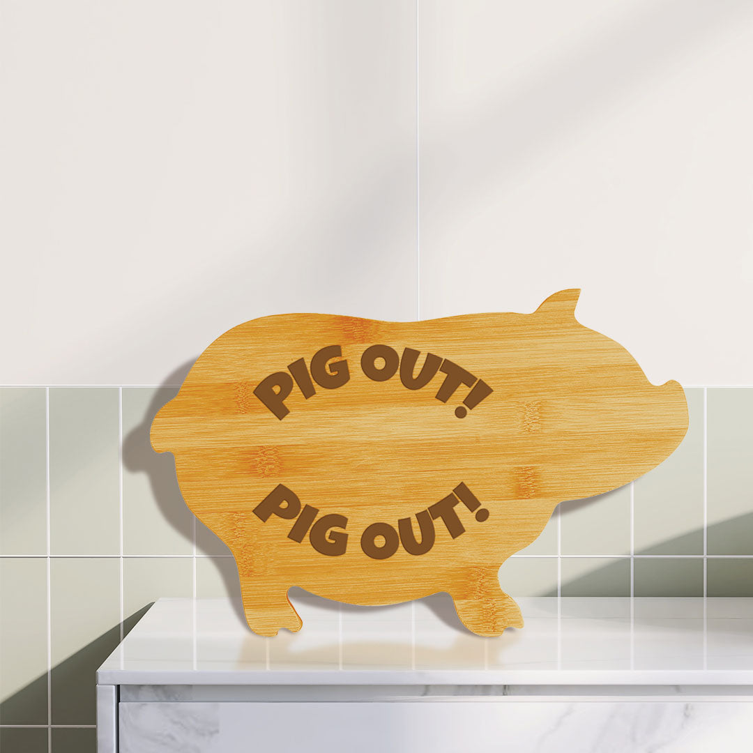 Pig Out! (13.75 x 8.75") Pig Shape Cutting Board | Funny Decorative Kitchen Chopping Board