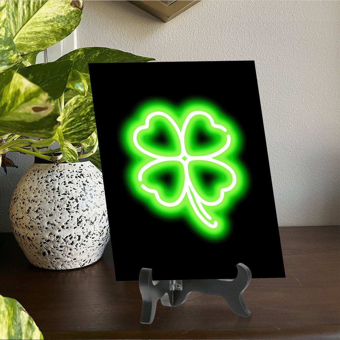Clover Neon Graphic Style Table Sign with Acrylic Stand (6x8“) | Live Streamer Gaming Themed Decoration