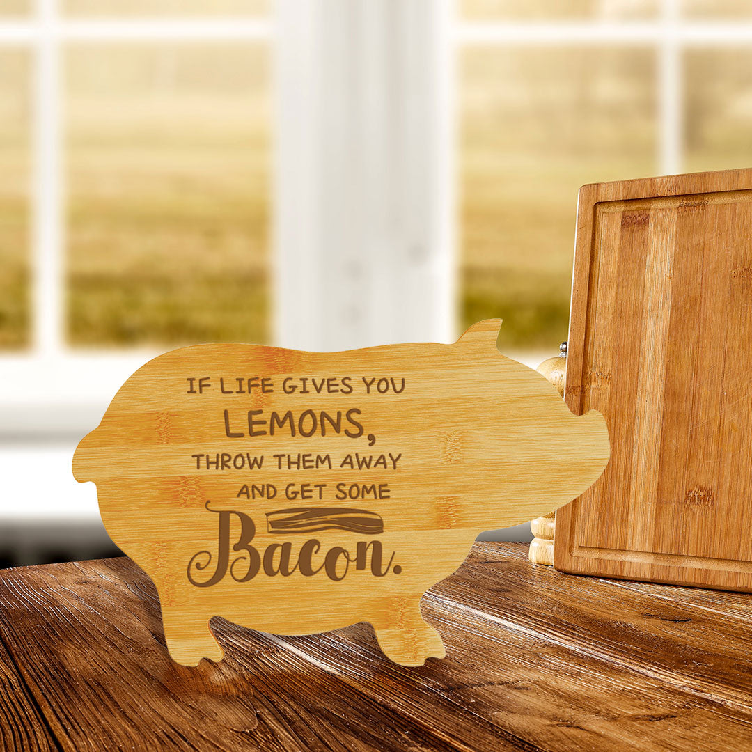 If life gives you lemons, throw them away and get some bacon. (13.75 x 8.75") Pig Shape Cutting Board | Funny Decorative Kitchen Chopping Board