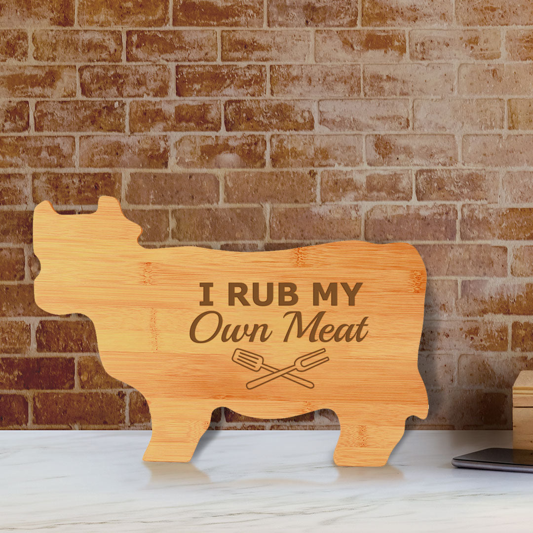 Designs ByLITA I Rub My Own Meat 14.75 x 9.75" Cow Shape Cutting Board | Funny Kitchen Chopping Board