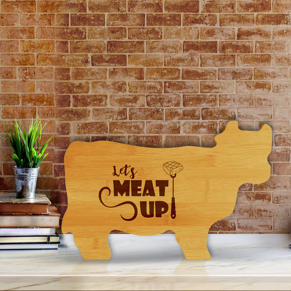 Let's Meat Up 14.75 x 9.75" Cow Shape Cutting Board | Funny Kitchen Chopping Board