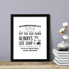 Bathroom Rules Put The Seat Down, Framed Wall Art, Home Décor Prints