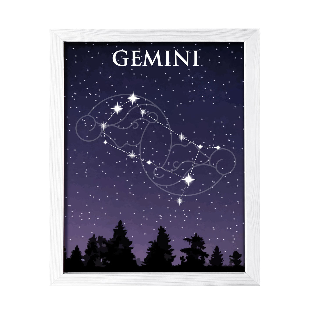 Designs ByLITA Gemini Zodiac Sign Night Sky, Wall Print Art | Home and Office Decor | Astrology Star Sign Bedroom Decoration | Perfect Gift