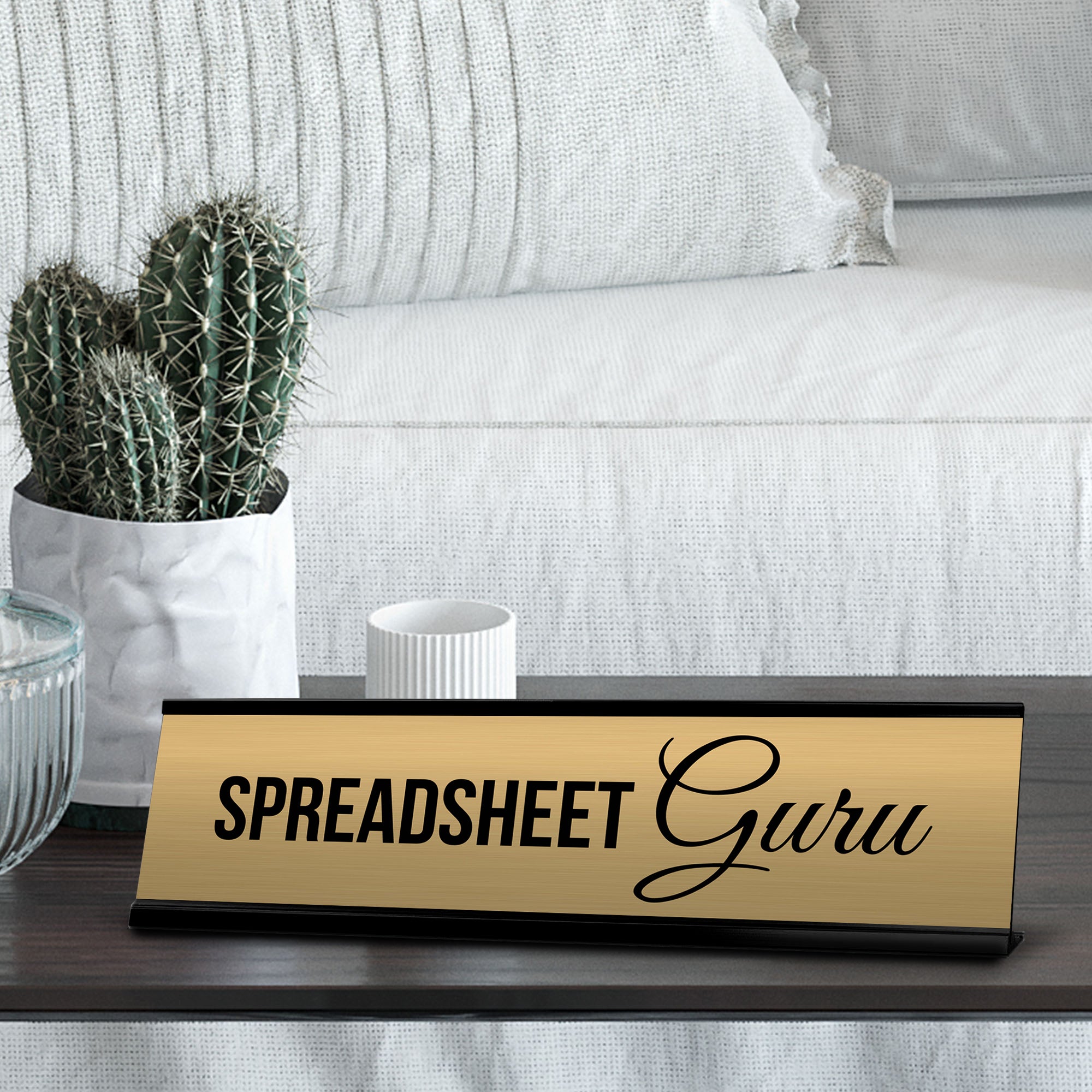 Signs ByLITA Spreadsheet Guru Co-Worker Gift Black Frame Desk Sign (2x8")