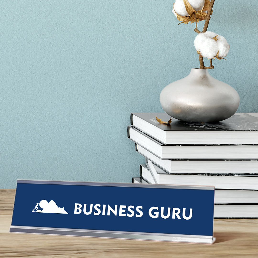 Business Guru, mountain Silver Frame, Desk sign (2x8”)