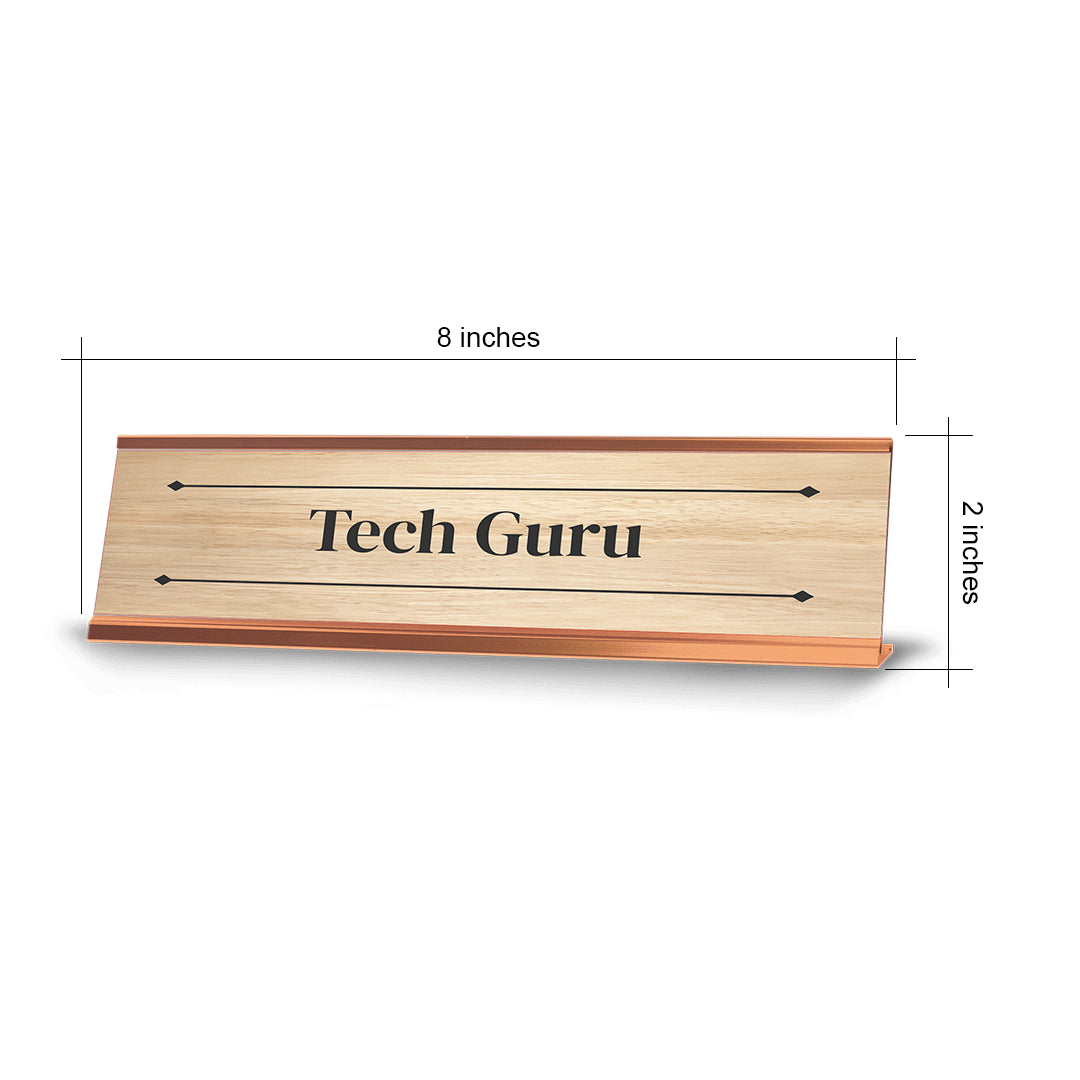 Tech Guru Rose Gold Frame Desk Sign (2x8") | Novelty Workplace and Home Office Decoration For Him